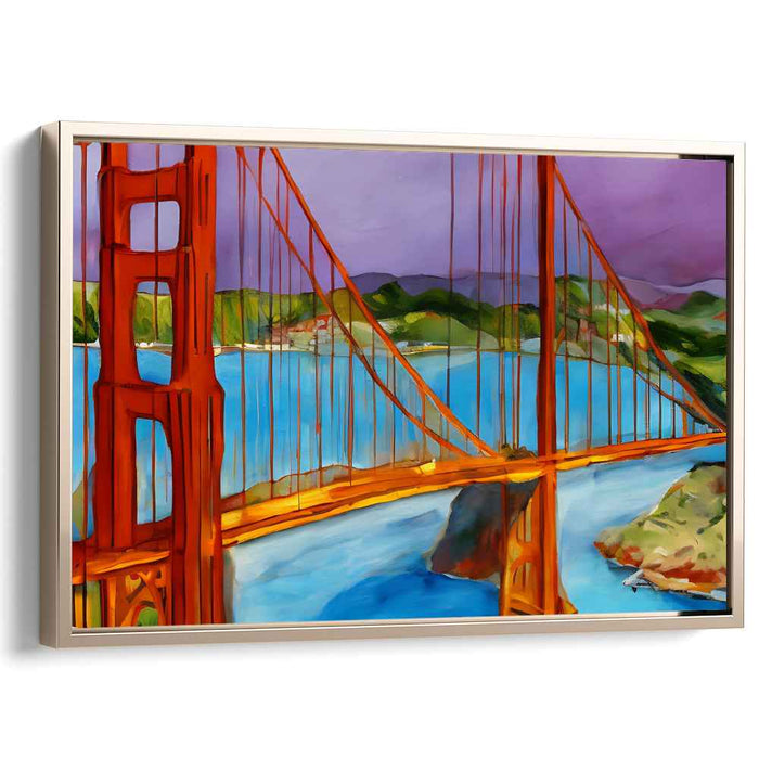 Neon Bay Illumination: Vibrant San Francisco Bridge Canvas Art Print
