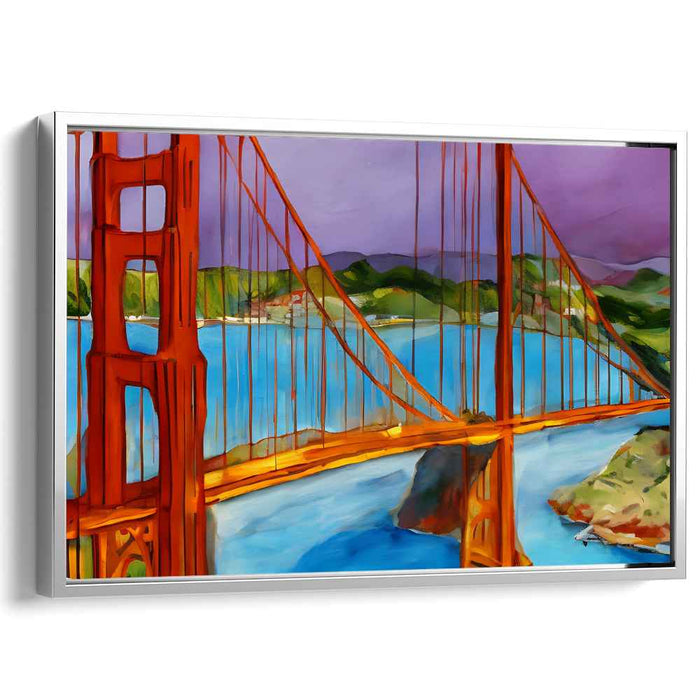 Neon Bay Illumination: Vibrant San Francisco Bridge Canvas Art Print