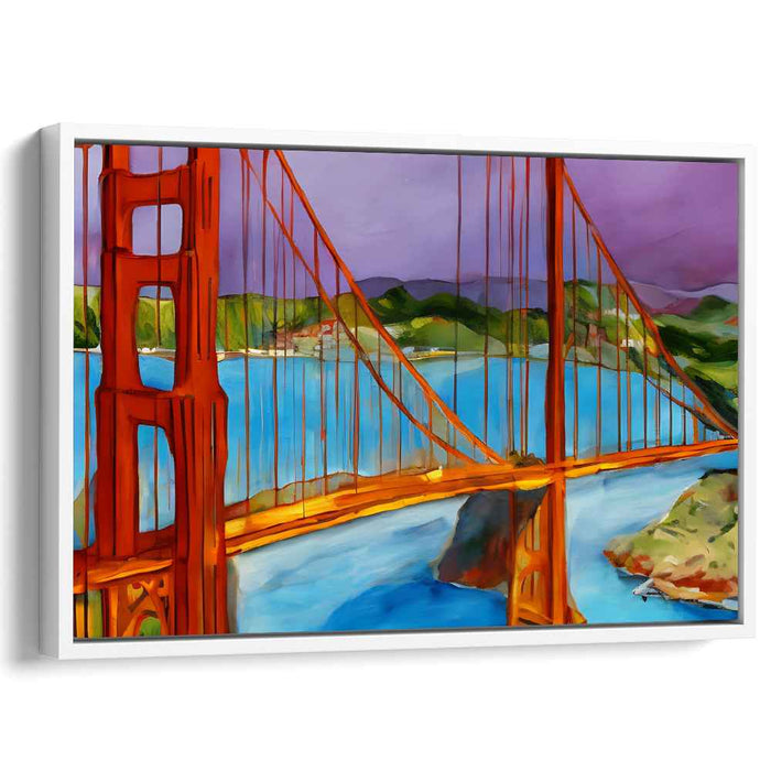 Neon Bay Illumination: Vibrant San Francisco Bridge Canvas Art Print