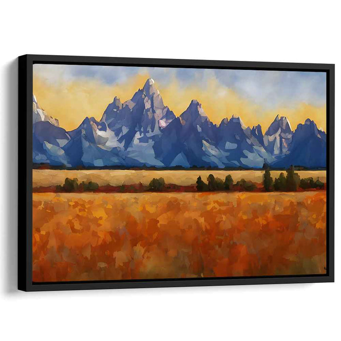 Sapphire Peaks Dancing Mist: Impressionist Mountain Landscape Canvas Art Print