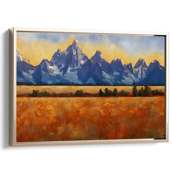 Sapphire Peaks Dancing Mist: Impressionist Mountain Landscape Canvas Art Print