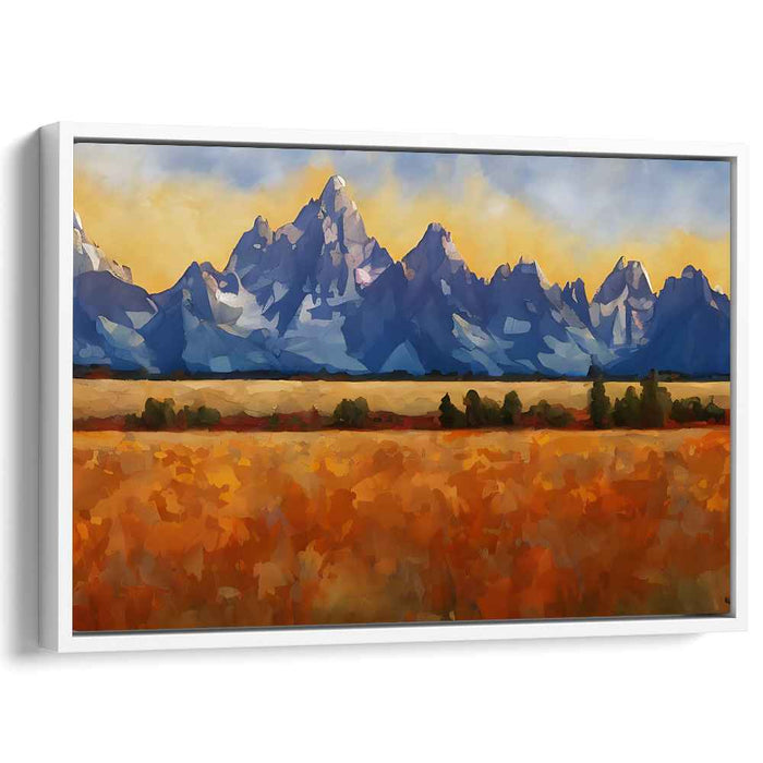 Sapphire Peaks Dancing Mist: Impressionist Mountain Landscape Canvas Art Print