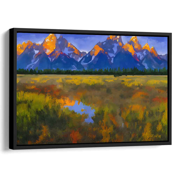 Ember Echoes Dance Across Canvas: Fiery Peaks and Autumn Reflections Canvas Art Print