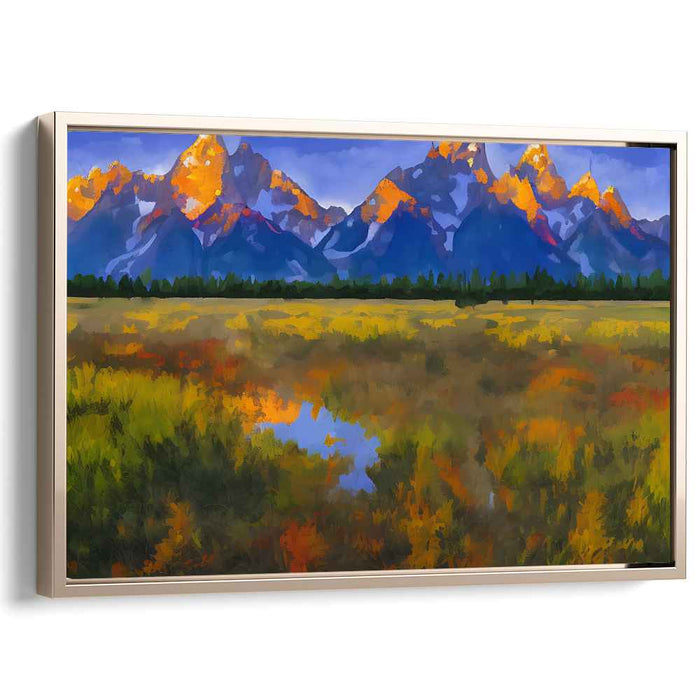 Ember Echoes Dance Across Canvas: Fiery Peaks and Autumn Reflections Canvas Art Print
