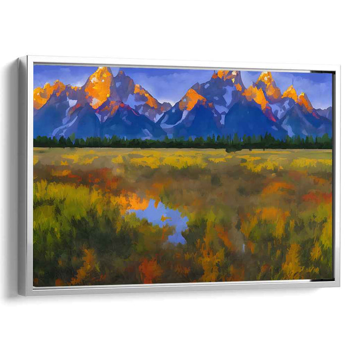 Ember Echoes Dance Across Canvas: Fiery Peaks and Autumn Reflections Canvas Art Print