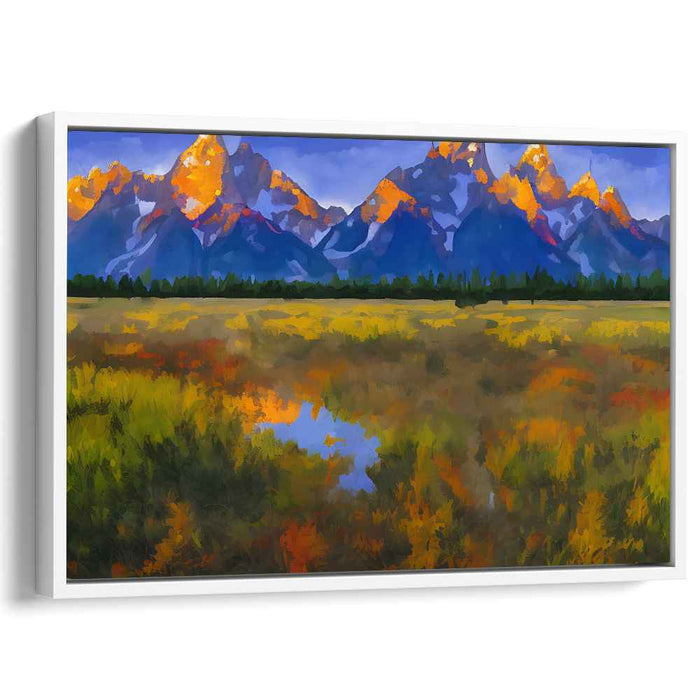 Ember Echoes Dance Across Canvas: Fiery Peaks and Autumn Reflections Canvas Art Print