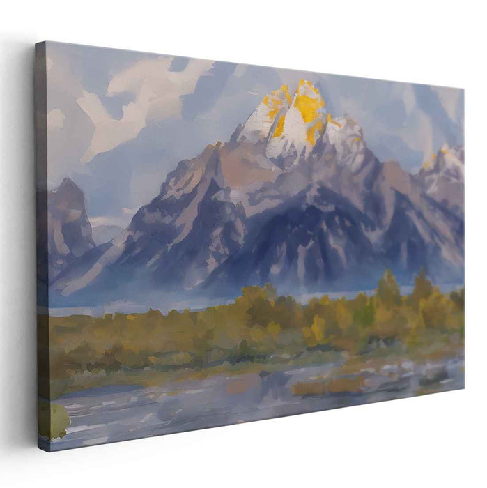 Whispering Peaks Remembered: Impressionist Mountain Landscape Canvas Art Print