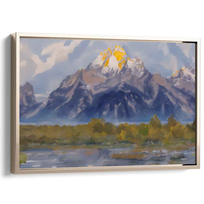 Whispering Peaks Remembered: Impressionist Mountain Landscape Canvas Art Print