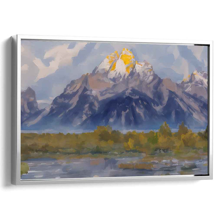 Whispering Peaks Remembered: Impressionist Mountain Landscape Canvas Art Print