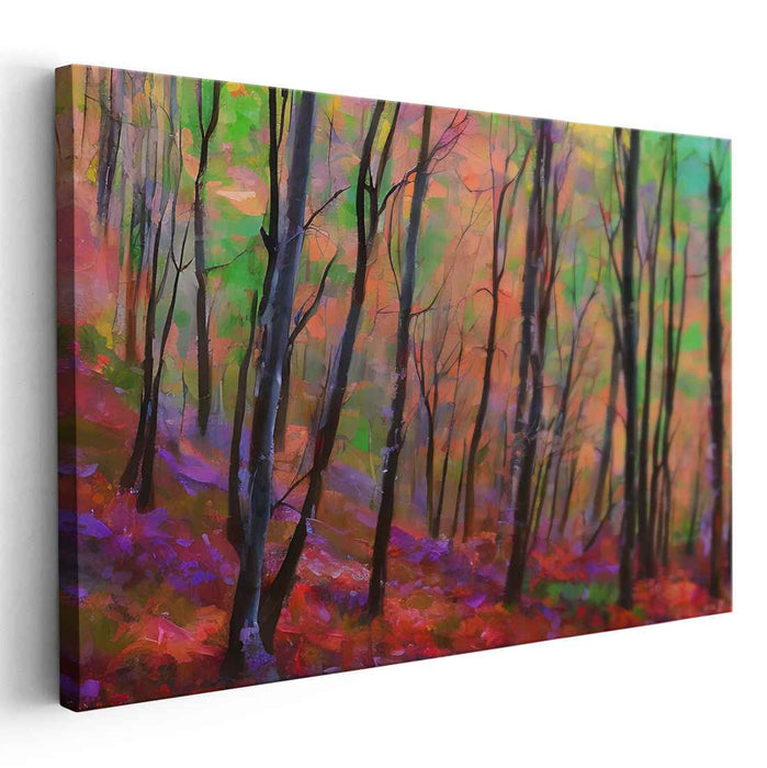 Enchanted Twilight Whispers: Vibrant Woodland Sunset Canvas Art Print