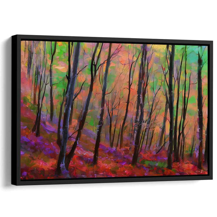 Enchanted Twilight Whispers: Vibrant Woodland Sunset Canvas Art Print