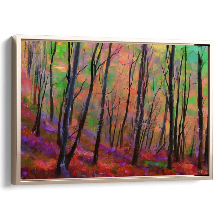 Enchanted Twilight Whispers: Vibrant Woodland Sunset Canvas Art Print