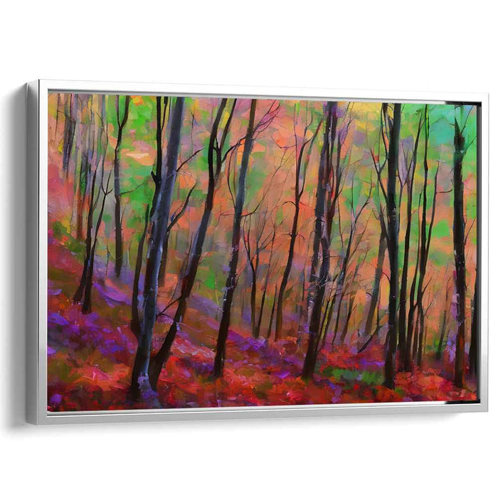 Enchanted Twilight Whispers: Vibrant Woodland Sunset Canvas Art Print