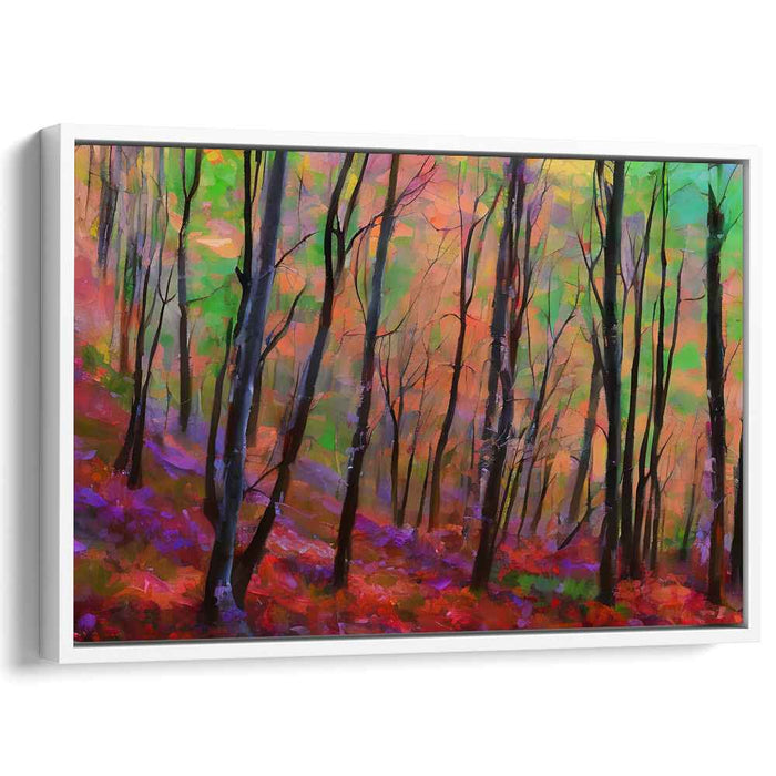Enchanted Twilight Whispers: Vibrant Woodland Sunset Canvas Art Print