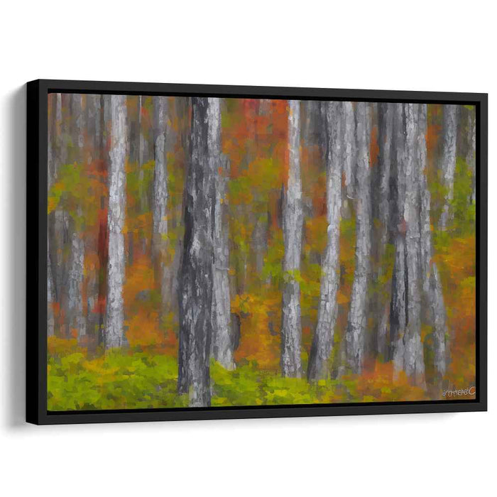 Whispers of Colorful Leaves: Pointillist Forest Canvas Art Print