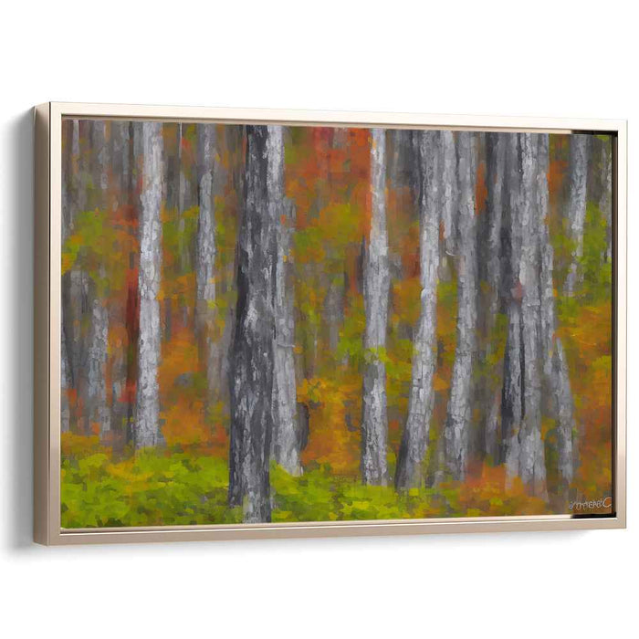 Whispers of Colorful Leaves: Pointillist Forest Canvas Art Print