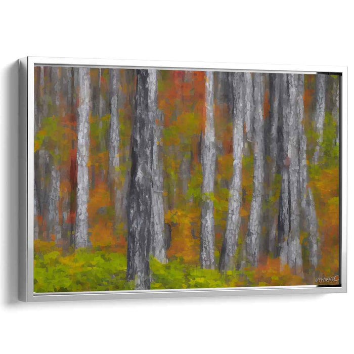 Whispers of Colorful Leaves: Pointillist Forest Canvas Art Print