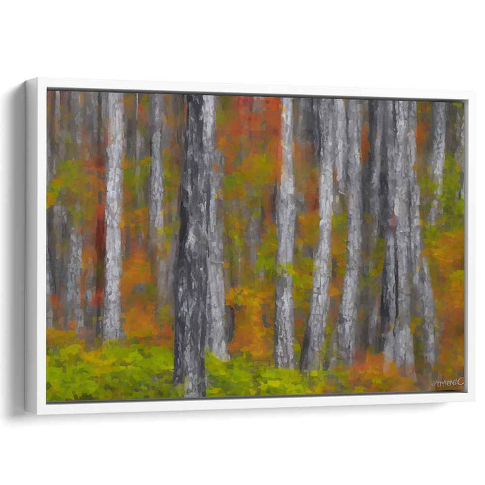 Whispers of Colorful Leaves: Pointillist Forest Canvas Art Print