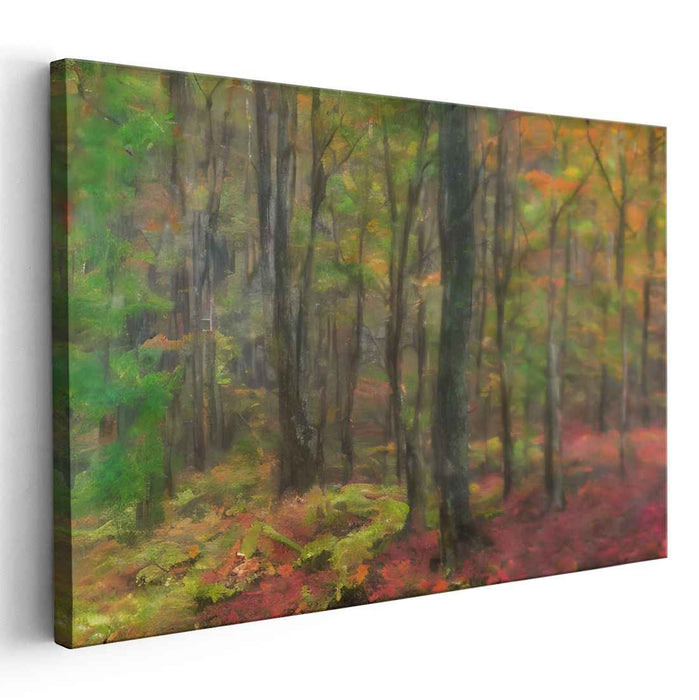 Whispering Woods Abstraction: Impressionist Forest Landscape Canvas Art Print