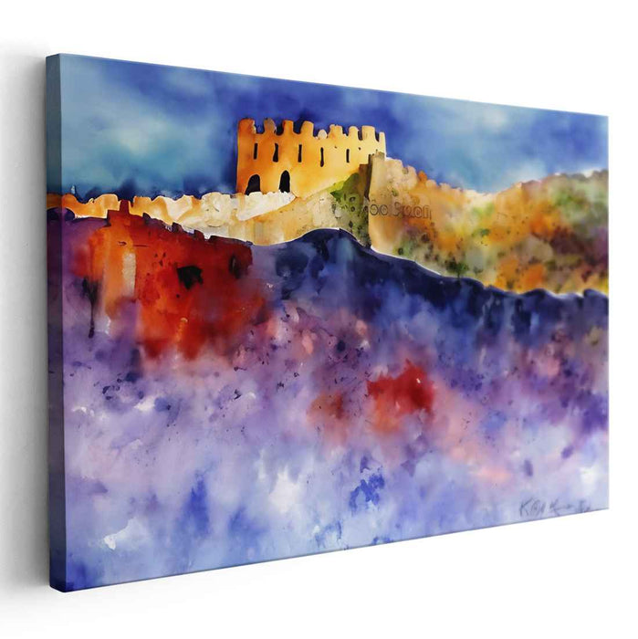 Ethereal Fortress: Watercolor Dreamscape Canvas Art