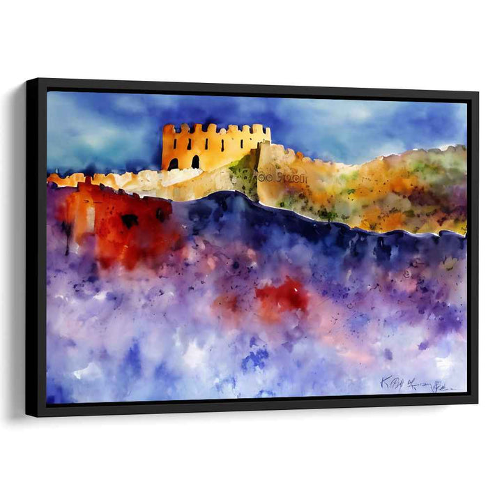 Ethereal Fortress: Watercolor Dreamscape Canvas Art