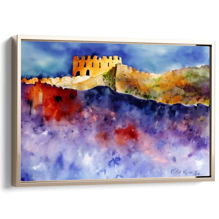 Ethereal Fortress: Watercolor Dreamscape Canvas Art