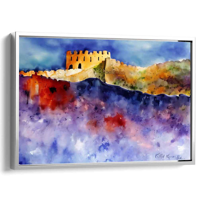 Ethereal Fortress: Watercolor Dreamscape Canvas Art