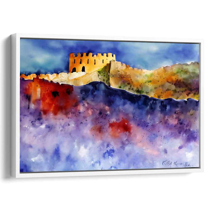 Ethereal Fortress: Watercolor Dreamscape Canvas Art