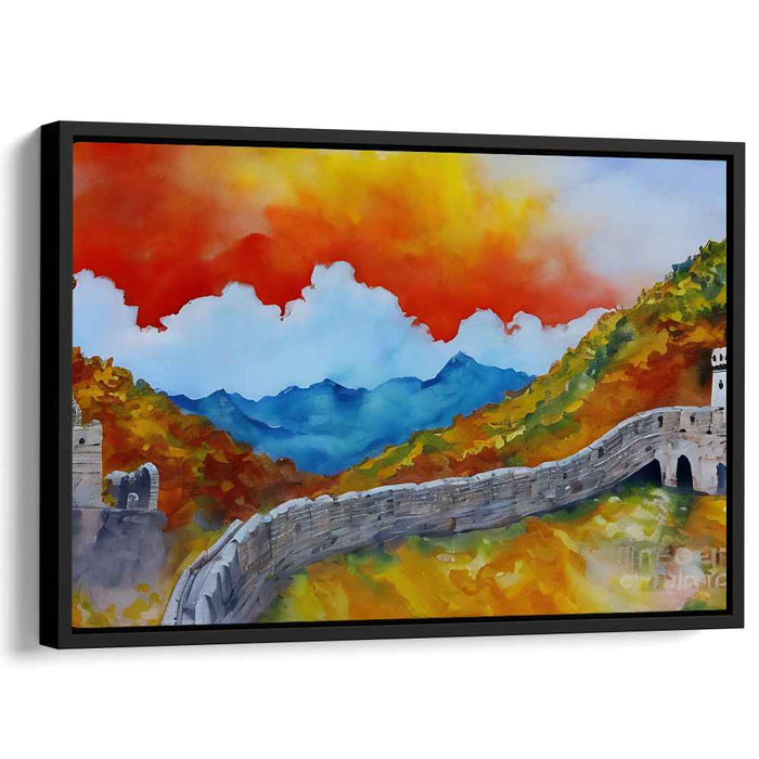 Autumn Blaze Over The Great Wall: Impressionist-Inspired Landscape Canvas Art