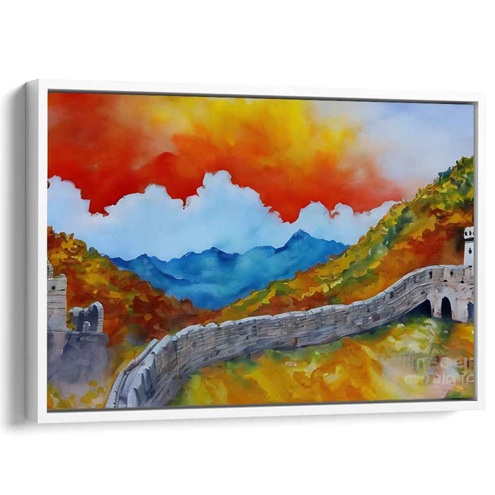 Autumn Blaze Over The Great Wall: Impressionist-Inspired Landscape Canvas Art