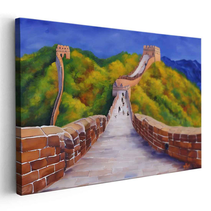 Crimson Guards of Ancient Times: Great Wall of China in Vibrant Fall Colors Canvas Art Print