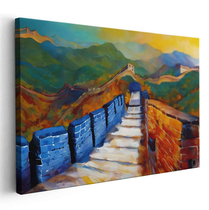 Ancient Boundary Tapestry: The Great Wall of China in Vibrant Hues Canvas Art Print