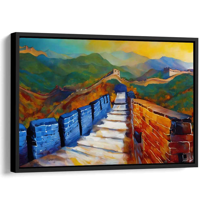 Ancient Boundary Tapestry: The Great Wall of China in Vibrant Hues Canvas Art Print