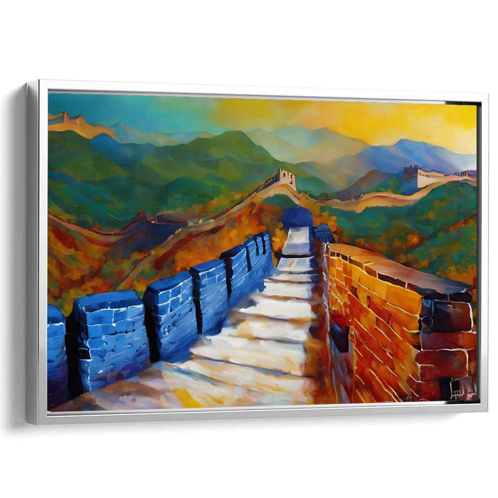 Ancient Boundary Tapestry: The Great Wall of China in Vibrant Hues Canvas Art Print