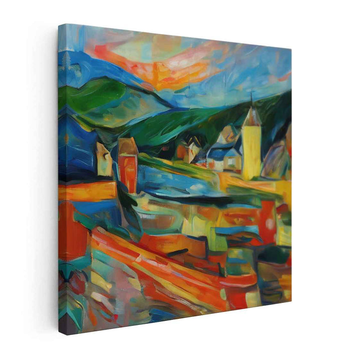 Enigmatic Rural Impressions: Abstract Expressionist Countryside Canvas Art Print