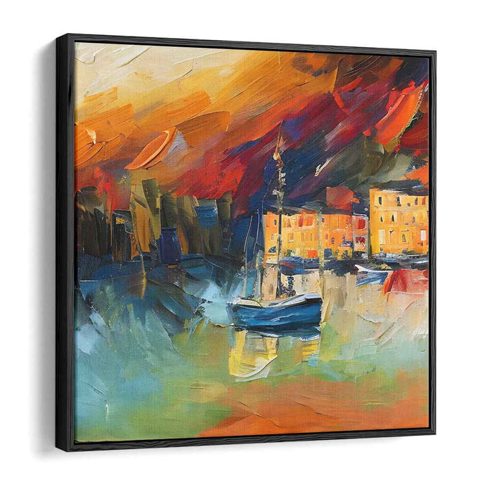 Harbor at Sunset: Vibrant Coastal Scene in Bold Brushstrokes
