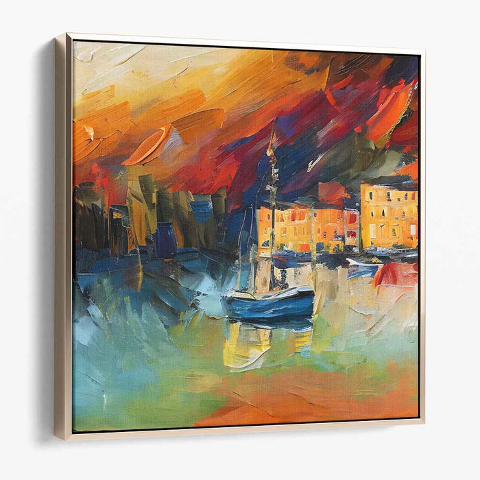 Harbor at Sunset: Vibrant Coastal Scene in Bold Brushstrokes