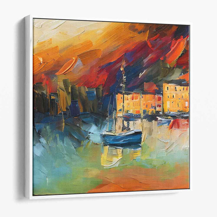 Harbor at Sunset: Vibrant Coastal Scene in Bold Brushstrokes