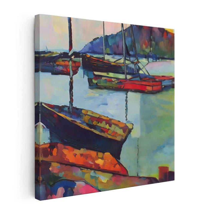 Sailbrush Mystique Waves: Vibrant Impressionist Boat Scene Canvas Art Print