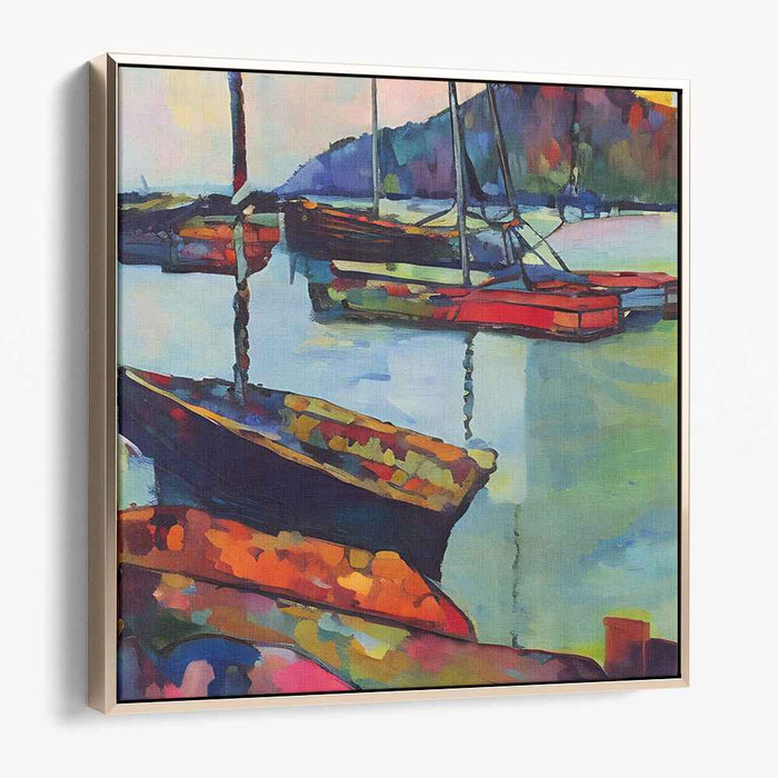 Sailbrush Mystique Waves: Vibrant Impressionist Boat Scene Canvas Art Print