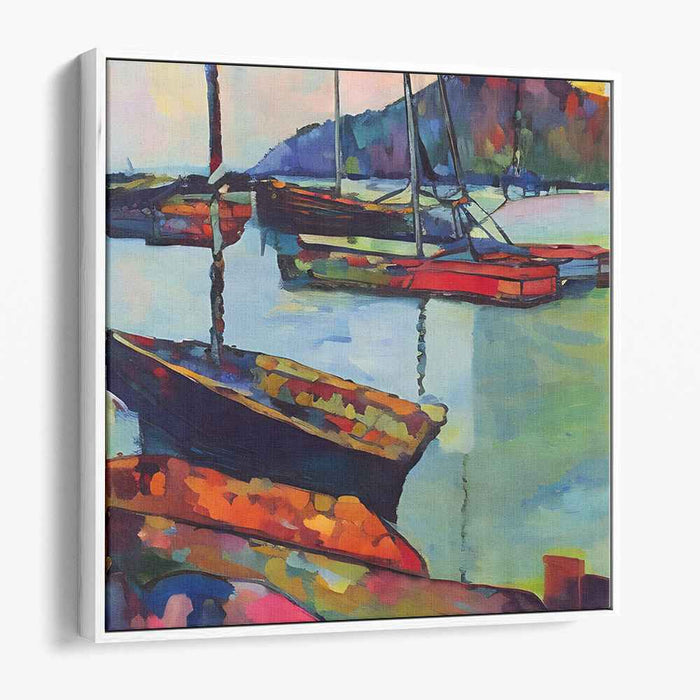 Sailbrush Mystique Waves: Vibrant Impressionist Boat Scene Canvas Art Print