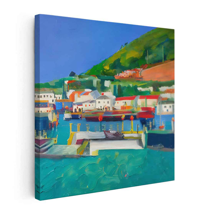 Sunset Palette Splendor: Fauvist Harbor Scene Canvas Art Print