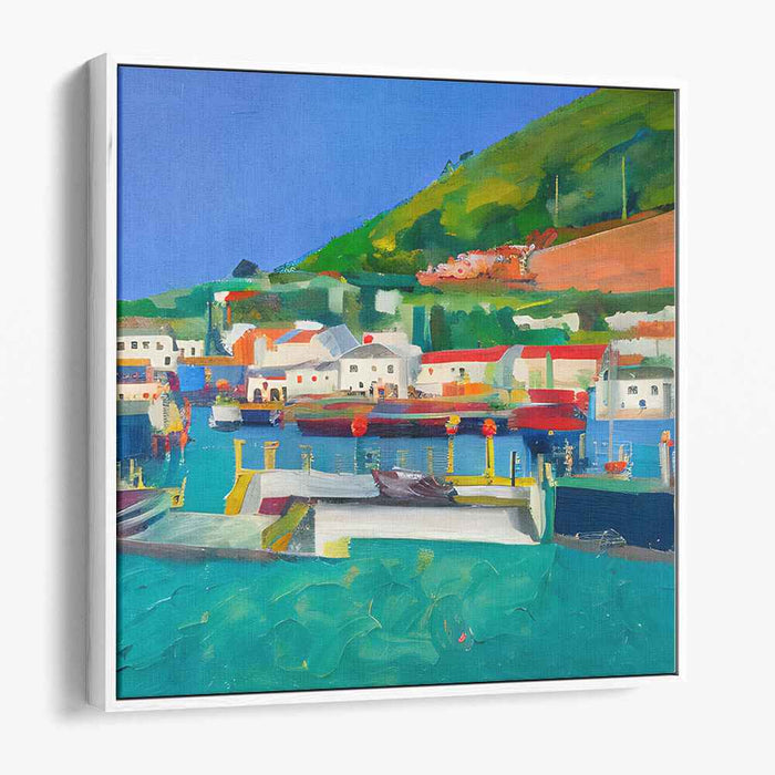 Sunset Palette Splendor: Fauvist Harbor Scene Canvas Art Print