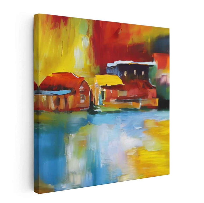 Chromatic Countryside Harmony: Vibrant Fauvist Village Canvas Art Print