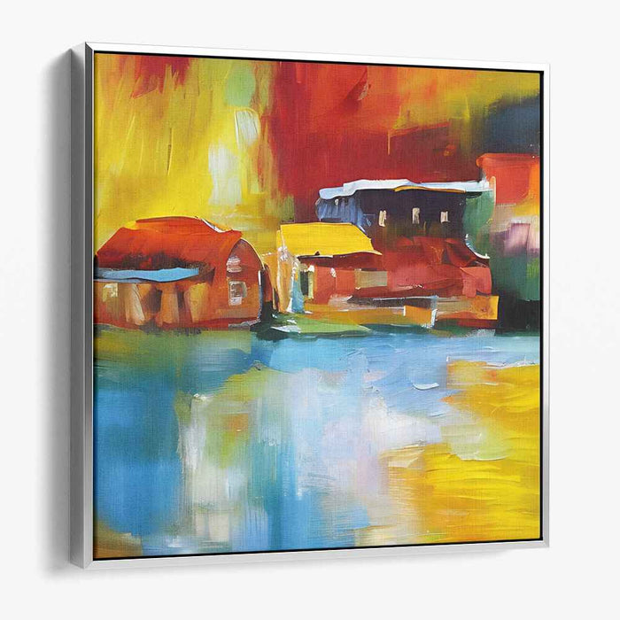 Chromatic Countryside Harmony: Vibrant Fauvist Village Canvas Art Print