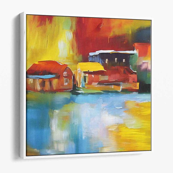 Chromatic Countryside Harmony: Vibrant Fauvist Village Canvas Art Print