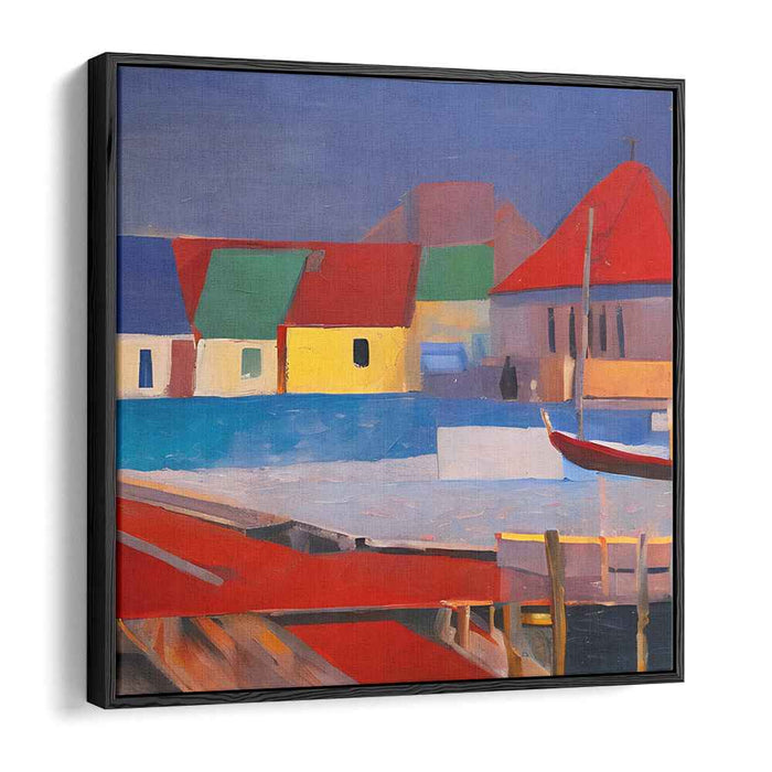 Harmony of Shapes and Shadows: Abstract Geometric Village Scene