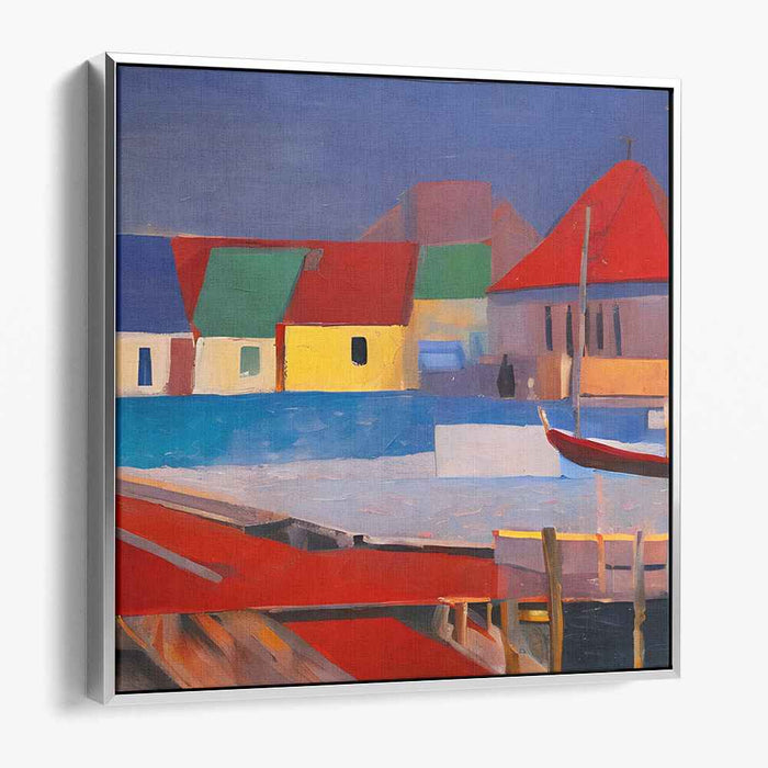 Harmony of Shapes and Shadows: Abstract Geometric Village Scene