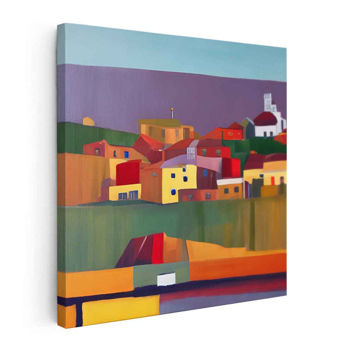 Vibrant Village Geometry: Abstract Colorful Canvas Art Print