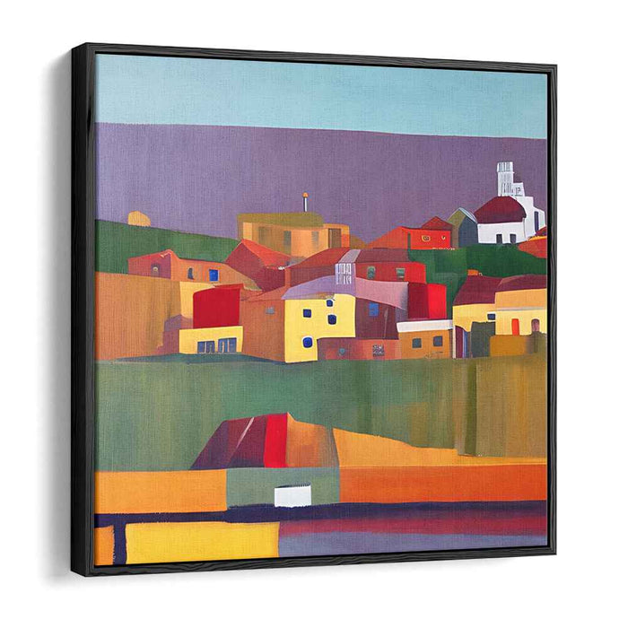 Vibrant Village Geometry: Abstract Colorful Canvas Art Print